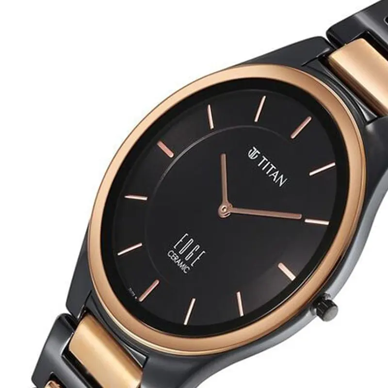 Titan Edge Ceramic Diamond Black Dial Two-tone Men’s Watch- 1696KC02